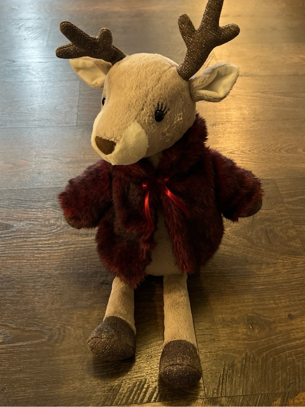 Jellycat Burgundy Plush Reindeer with Sparkle Antlers
